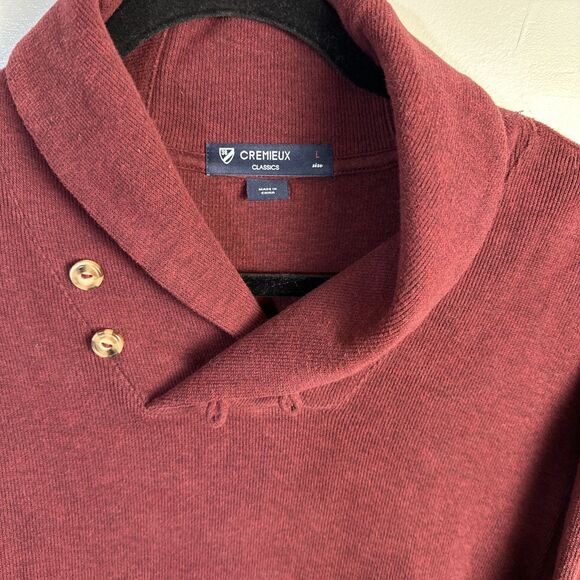 Cremieux Classics Maroon Sweater Shawl Collar Pullover Elbow Patch Brown Size L - Picture 3 of 12